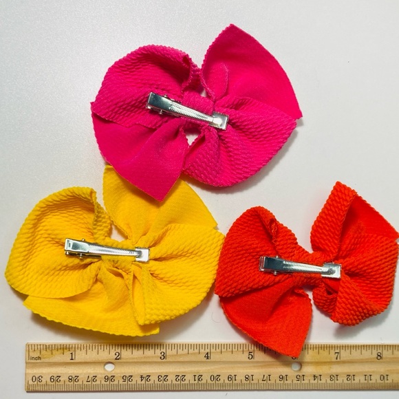 5 for $10: 3 Handmade Simple Colorful Kids Hair Bow Set Pink Orange Yellow - Picture 3 of 3